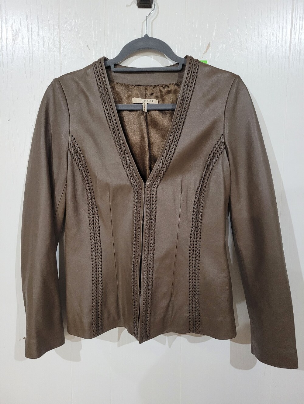 In Suede Women’s Brown Braided Detail Leather Jacket Size Small
